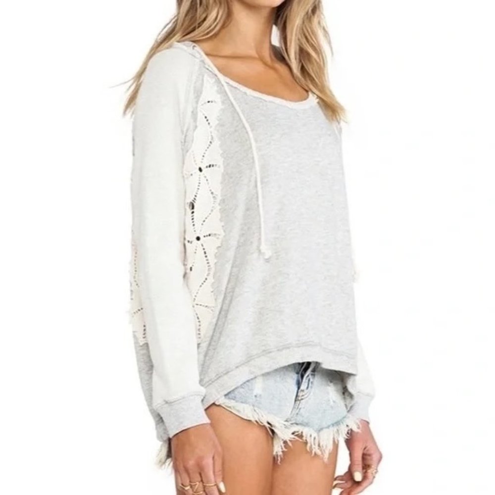 Free People Grey Long Sleeve Lace Pullover Womens Size Small